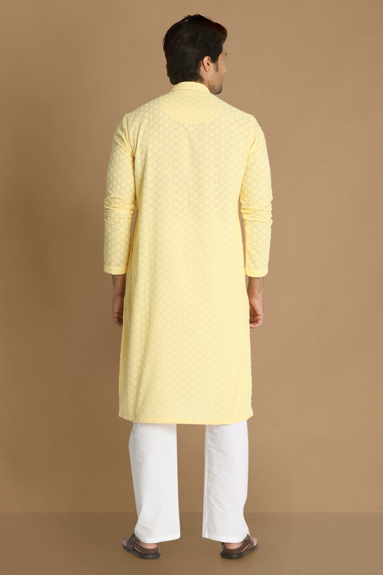 Light Yellow Chikankari Kurta Pajama image number 2